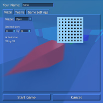 Maze Wars Game Setup screen